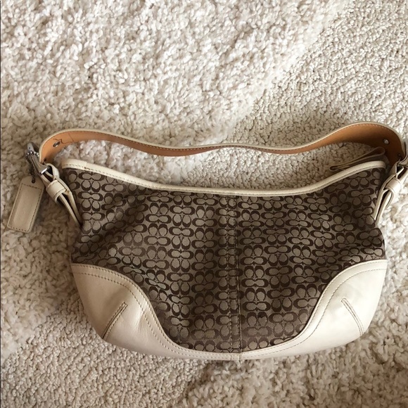Coach white leather and monogram canvas hobo bag - Picture 1 of 6